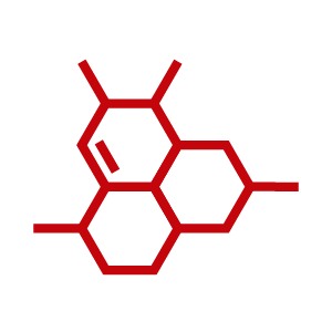 Red icon of a molecule
